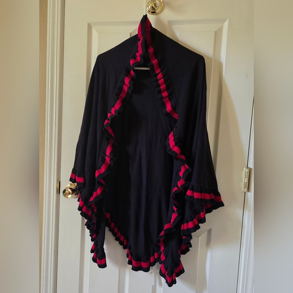 Navy Blue and Red Ruffled Women's Triangular Cape